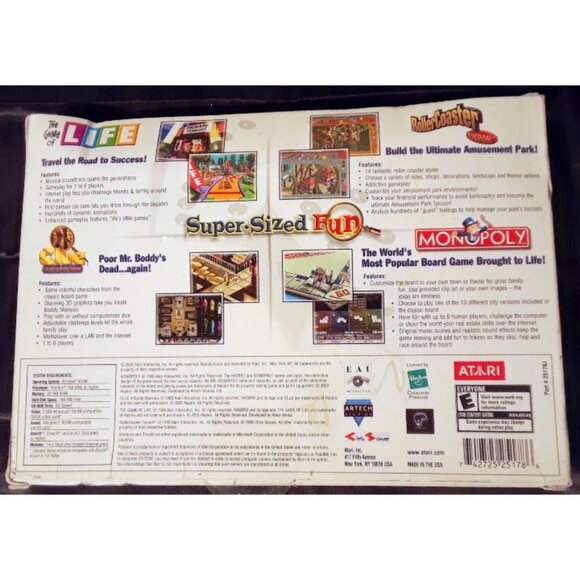 Atari Brand PC Games Monopoly, Life, Clue, Roller Coaster Super-Sized (PC, 2003) - Picture 2 of 2